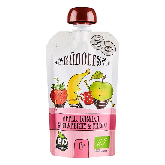 Rudolfs Organic Alma - Banán - Eper gyümölcspüré tejszínnel 110g